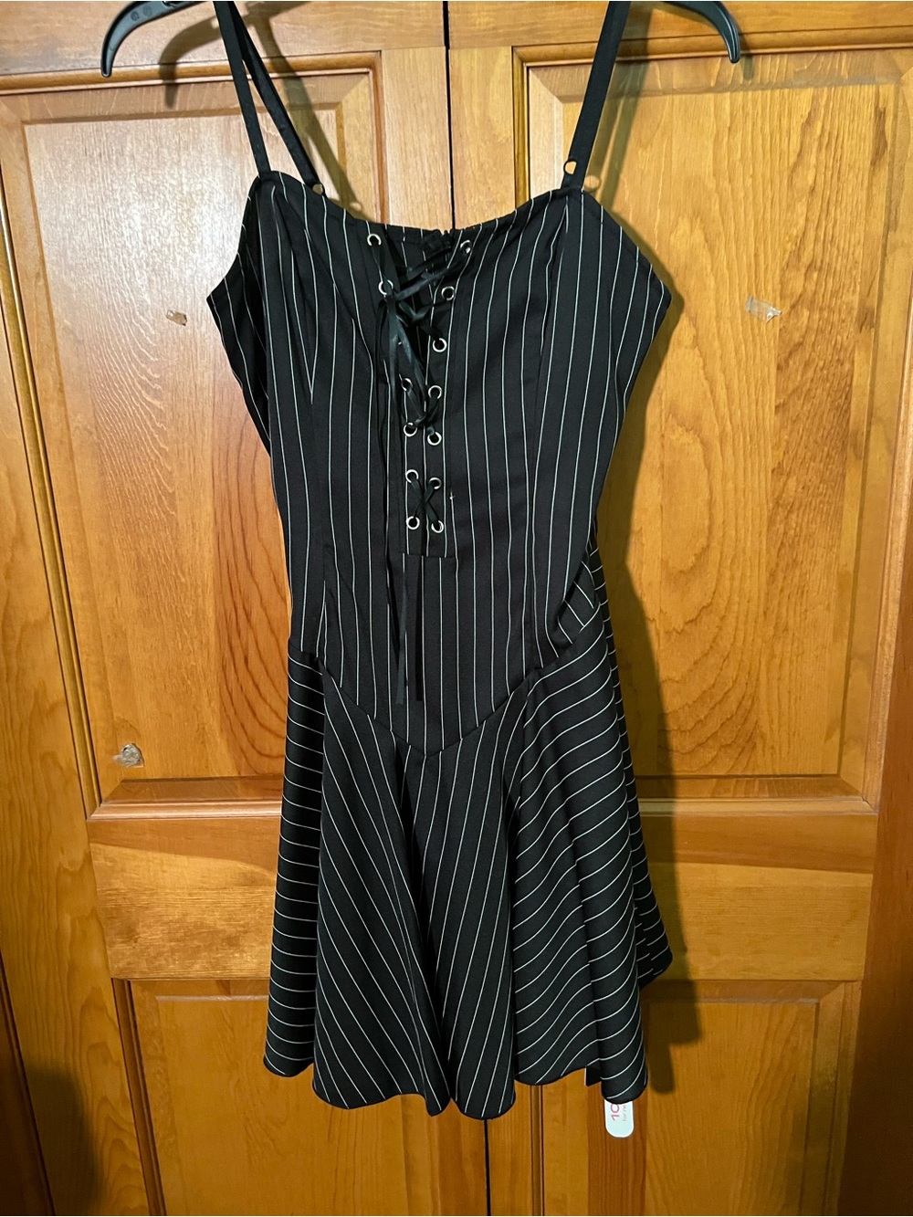 ROMWE Black Pinstripe Lace-Up Mini Dress